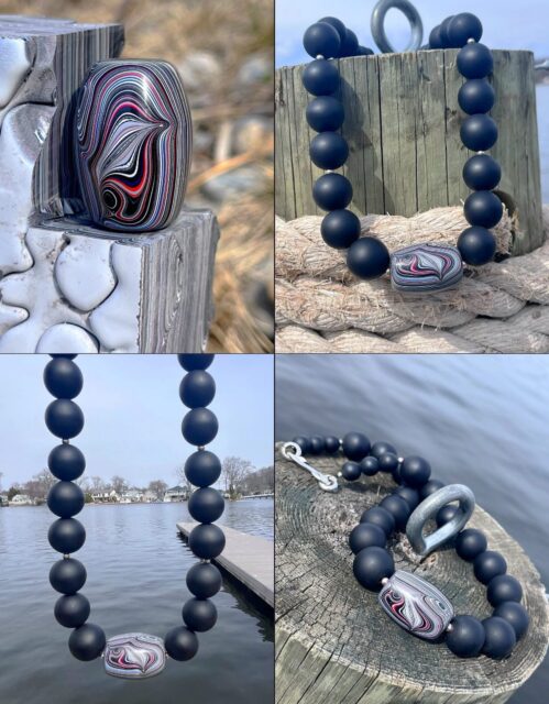 π€πβ€οΈ
Now thatβs a BIG BOLD BEAUTY!
RARE size hand-shaped genuine MOPAR FORDITE barrel bead combined with matte black onyx spheres and sterling silver accents. You can see the exact piece of fordite rough I used to make this bead. Itβs super thick material which is very hard to source in this thickness.
Definitely DM me for all the details on this necklace. I can send you video as well.π
#fordite #forditejewelry #forditebead #zacharybloomjewelry #matteblackonyx