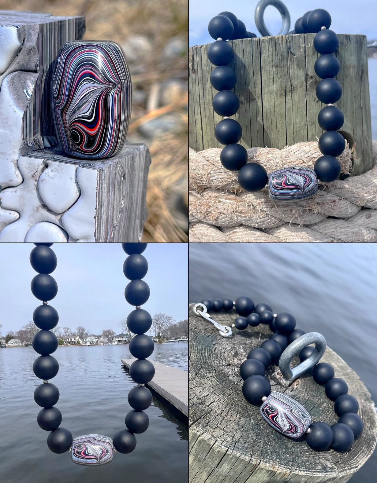 π€πβ€οΈ
Now thatβs a BIG BOLD BEAUTY!
RARE size hand-shaped genuine MOPAR FORDITE barrel bead combined with matte black onyx spheres and sterling silver accents. You can see the exact piece of fordite rough I used to make this bead. Itβs super thick material which is very hard to source in this thickness.
Definitely DM me for all the details on this necklace. I can send you video as well.π
#fordite #forditejewelry #forditebead #zacharybloomjewelry #matteblackonyx