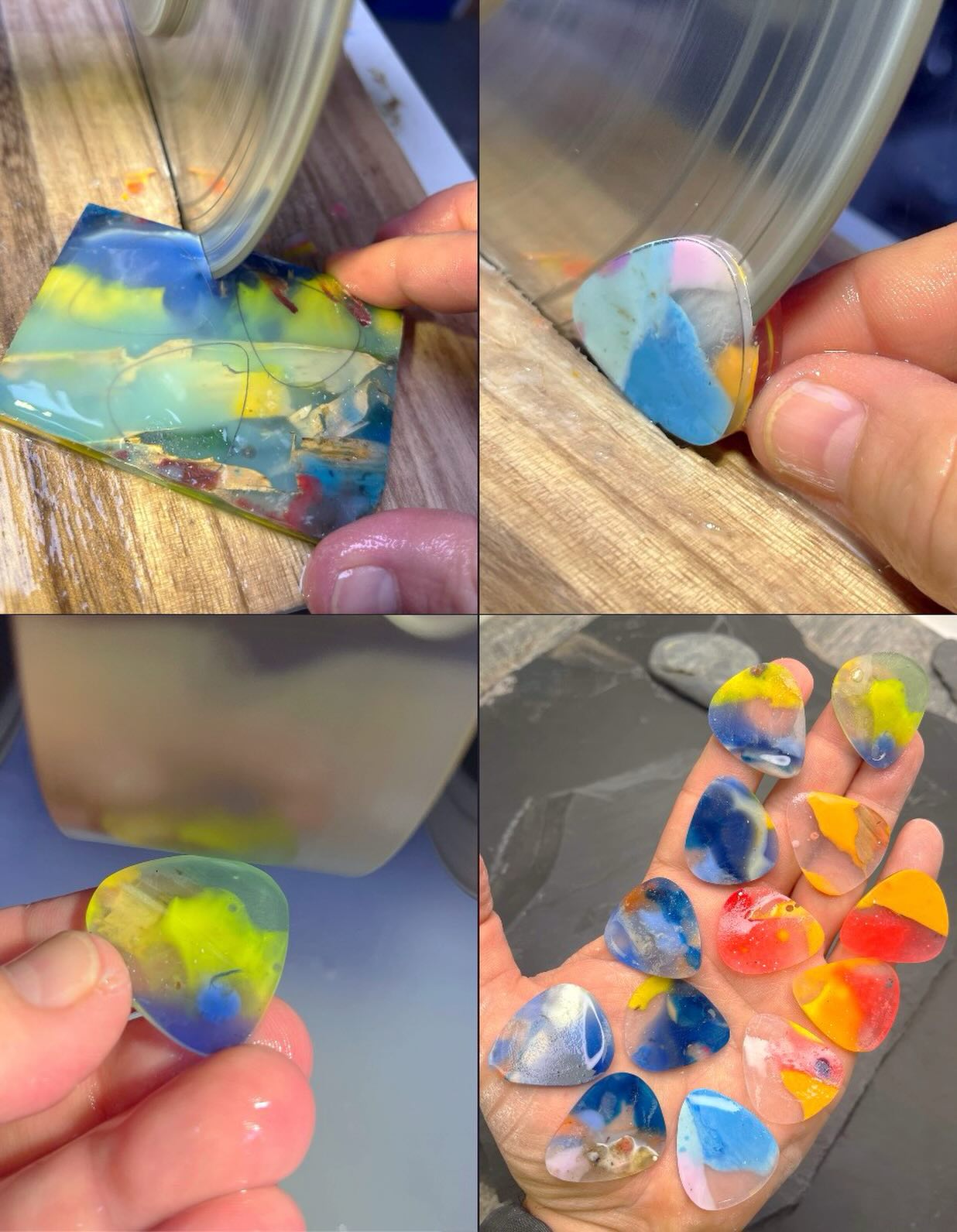 🎸🎸🎸 
SURFITE guitar picks coming soon. Starting to work on these to see how they turn out. Gonna debut these this Spring with all my up-cycled surfboard resin designs. 
DM me if you might like one. This is a fantastic gift for a guy or a gal.😍
#surfite #surfiterough #guitarpicks #surfboardresin #zacharybloomjewelry