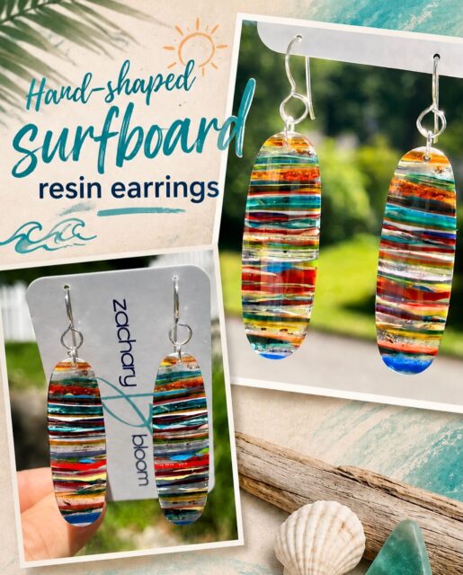 πββοΈπββοΈπ
LOVE how this pair turned out! These hand-shaped SURFITE earrings with a classic long-board shape & feel are filled with so many beautiful colors. These are up-cycled from recycled surfboard resin collected in Santa Cruz, CA. Definitely a BOLD pair that are extremely lightweight.π
#surfboardresinart #surfboardearrings #surfite #zacharybloomjewelry #upcycledearrings