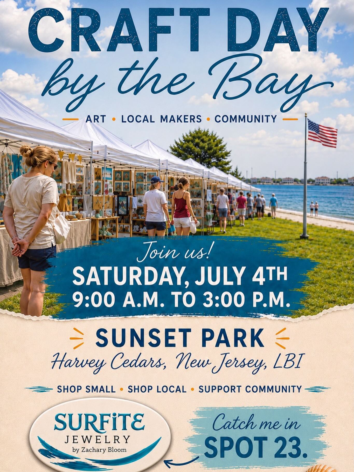 ‼️‼️‼️ 
Catch me on LBI this Fourth of July!🇺🇸 
This Saturday from 9-3pm I’ll be participating in a fantastic craft show by the bay in Harvey Cedars, Sunset Park. My spot is number 23. If you are on the island, hope to see you there.😜
#fourthofjulyweekend #harveycedarssunsetpark #surfitejewelry #zacharybloomjewelry #lbilife