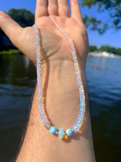 π±π±π±
WOWZAβ¦
Super pleased how this design turned out. All natural super fiery graduated Ethiopian opal beads combined with two top grade natural larimar spheres and sterling silver accents. I made this one more of a choker style length. Itβs approximately 17.5-18 inches. Pictures do not do this stunning necklace any justice. DM me for video of this piece down at the lake in the sunshine.π
#ethiopianopalnecklace #opalfire #larimarnecklace #zacharybloomjewelry #artisanaljewelry