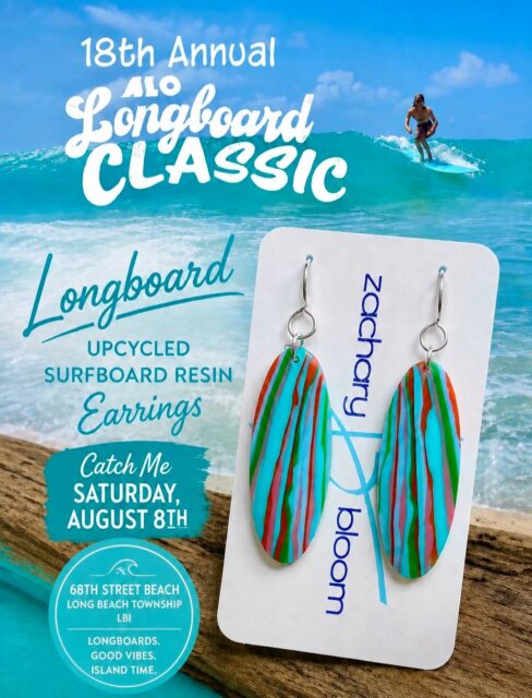 🌊😍🌊
Catch me exhibiting Saturday, August 8th, at the 18th Annual ALO Longboard Classic in Long Beach Township at the 68th Street Beach on LBI from 8-3pm or so. If you are going to be in the area, definitely mark your calendars for this awesome surf community event. Hope to see you at the beach!😜
#alolongboardclassic #longbeachtownship #lbiartist #surfite #zacharybloomjewelry