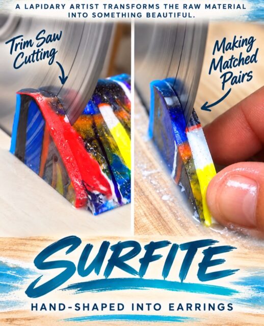๐โโ๏ธ๐โโ๏ธ๐
As a lapidary/jewelry artist, I take raw materials and turn it into jewelry. Here I am using my trim saw to make earring pairs out of SURFITE which is recycled surfboard resin. As always stay tuned to beautiful new FALL jewelry.๐
#surfite #surfiterough #lapidaryartฤฑst #lapidaryart #zacharybloomjewelry