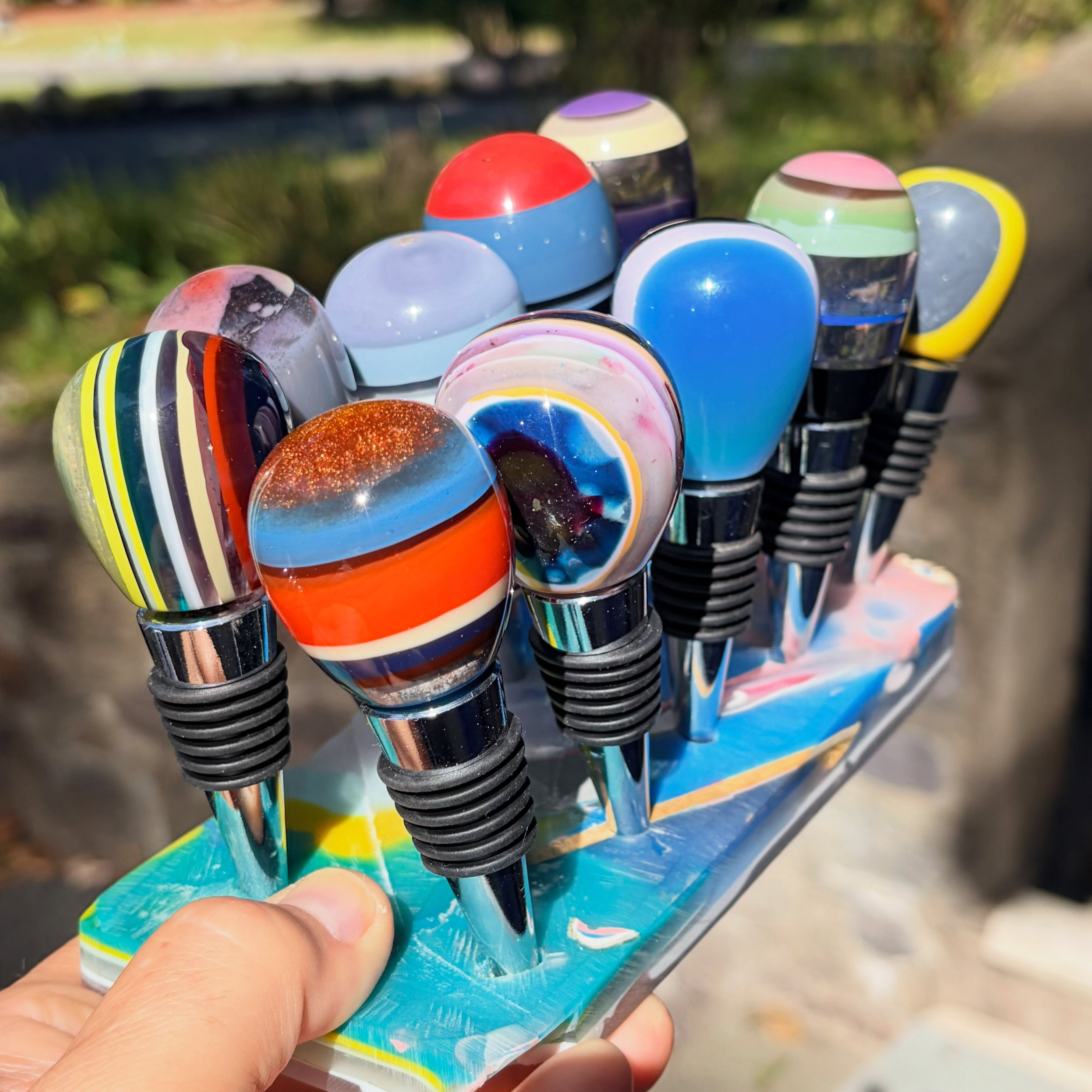 ππ·π
Each one of these up-cycled surfboard resin wine bottle stoppers is filled with multiple vibrant colors! DM me to see any of them individually.π
#surfite #surfiterough #winebottlestoppers #resinwinestopper #zacharybloomdesigns